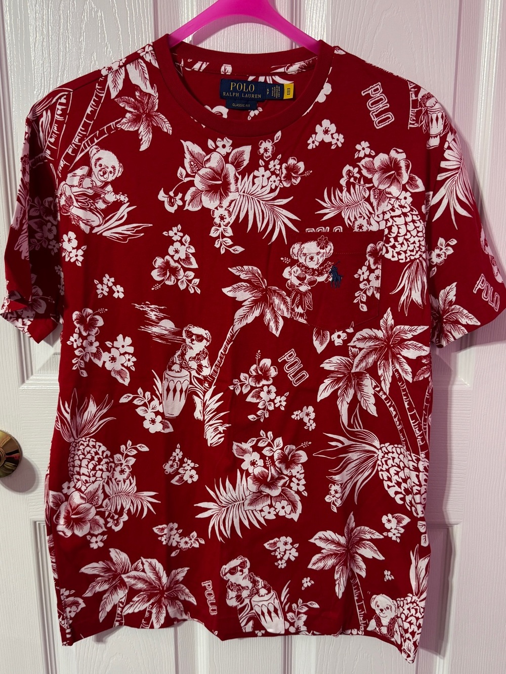 Ralph Lauren Red Tee with White Tropical Print